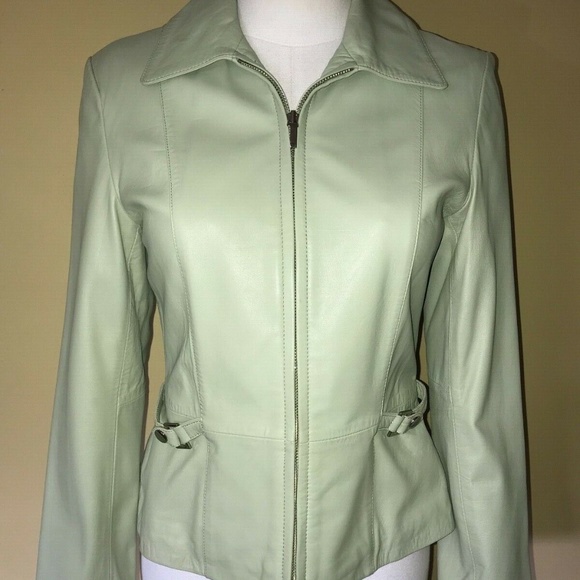 NINE WEST Celery Light Green Leather Jacket - Picture 2 of 9